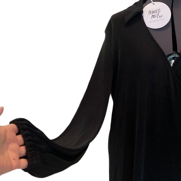 Princess Polly Party Time Mini Dress Black Knit Wrap V-Neck Boho Retro Sz 8 - Picture 3 of 10